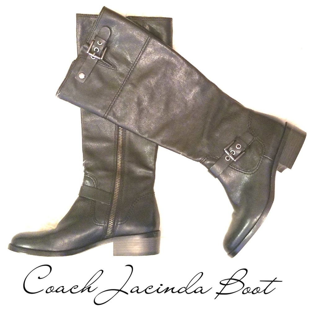 Coach Jacinda Black Leather Boots Size 8.5